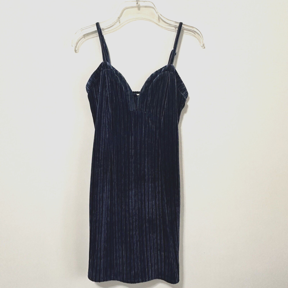 Forever 21 Velvet Cami Dress S Ribbed Bodycon Mini Sexy Party‎ Cocktail Blue